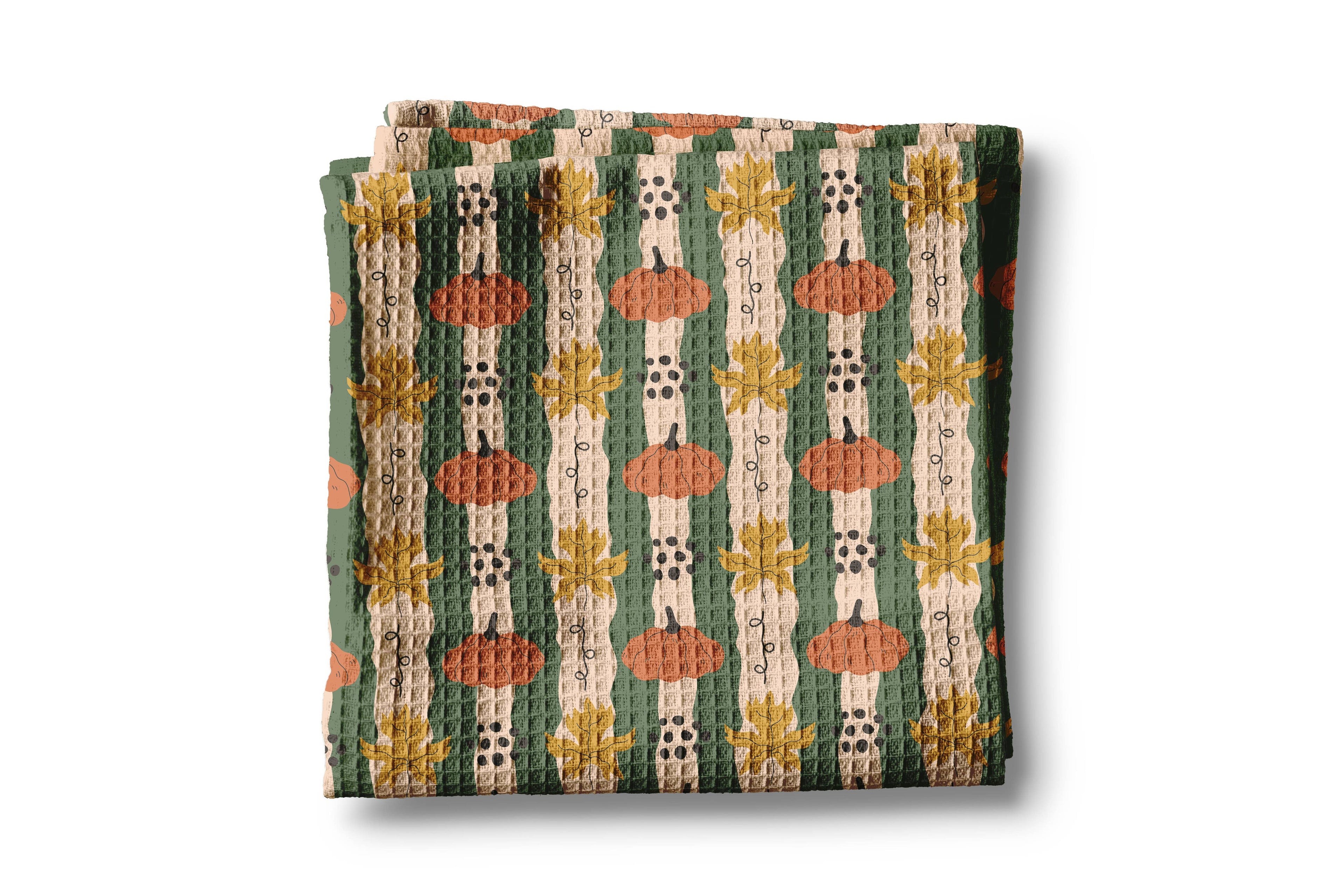 Pumpkin & Fall Leaves Waffle Weave Kitchen Towel Autumn