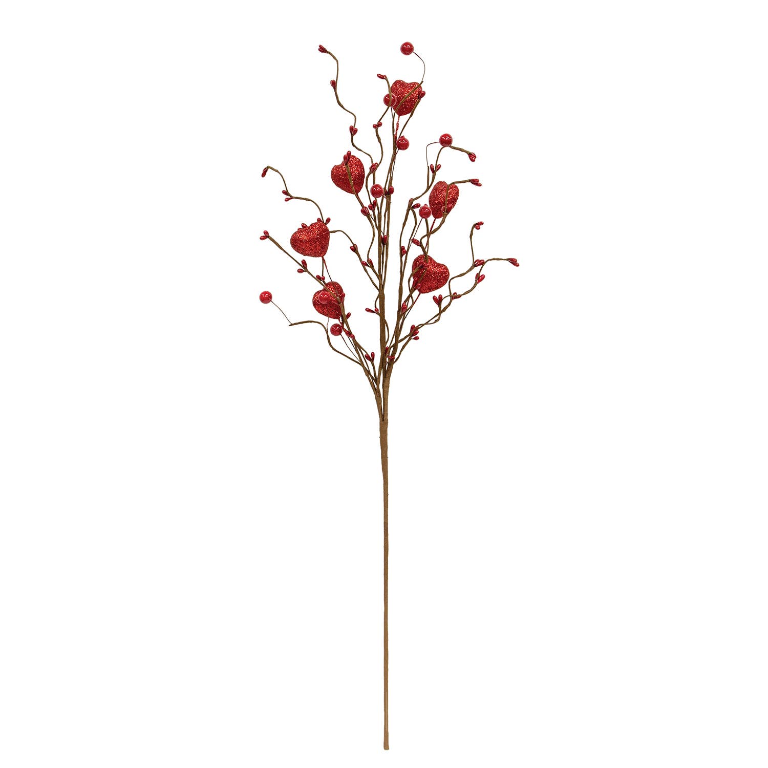 Red Glitter Heart & Berries Spray - 27"