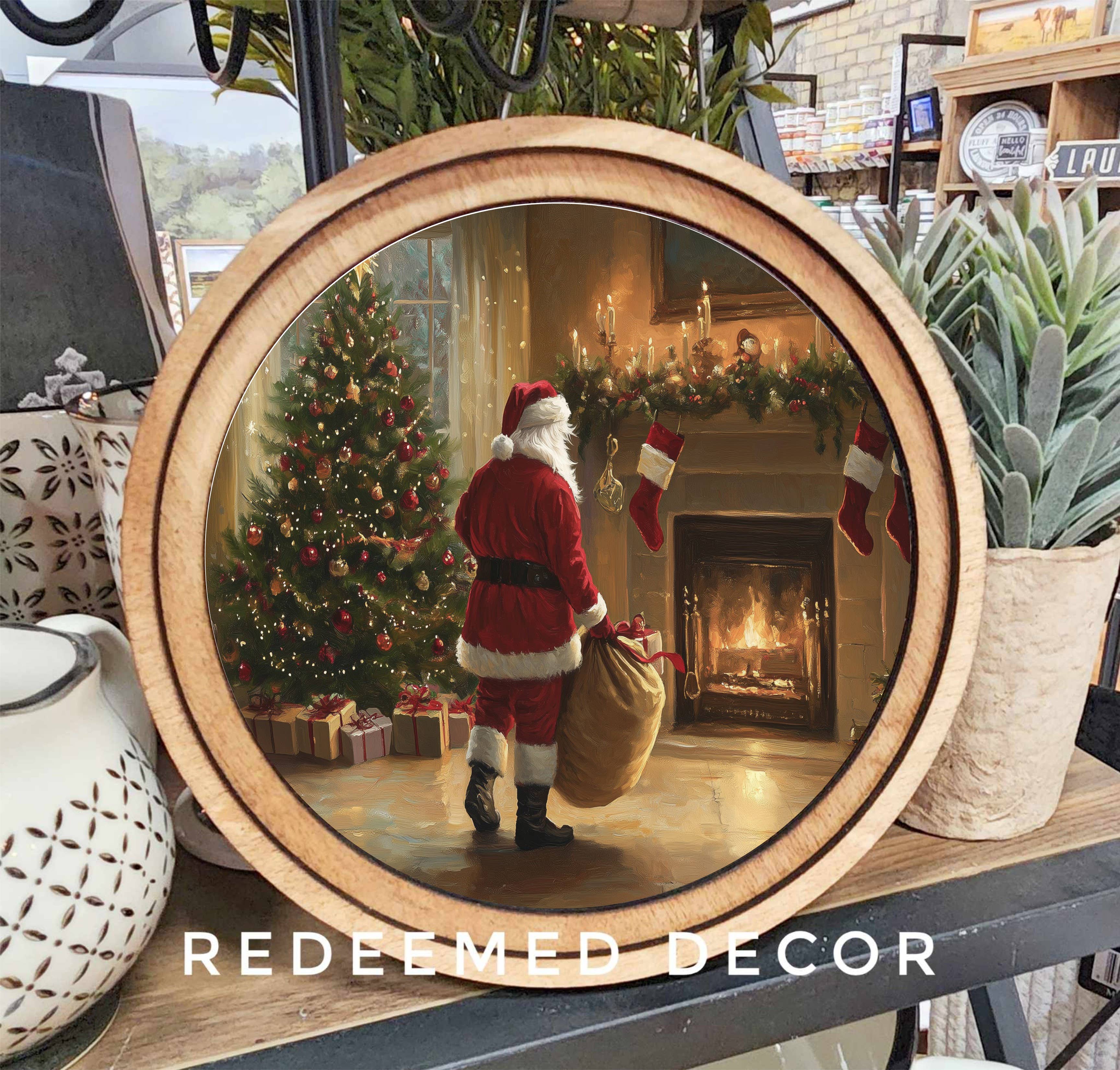 Round Fireplace Santa Art