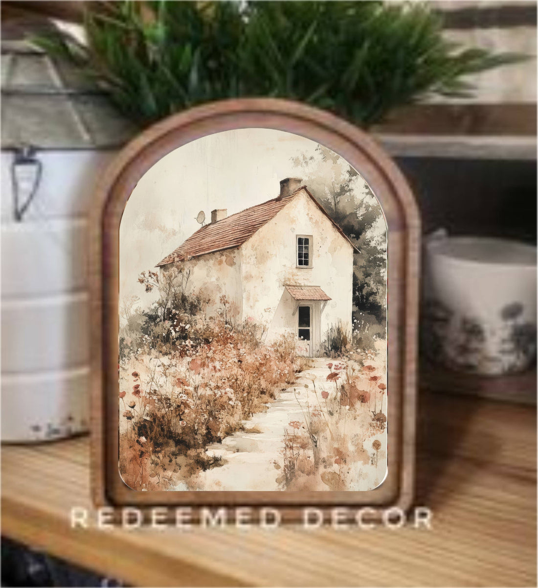 Arch Top Muted Cottage Framed Art