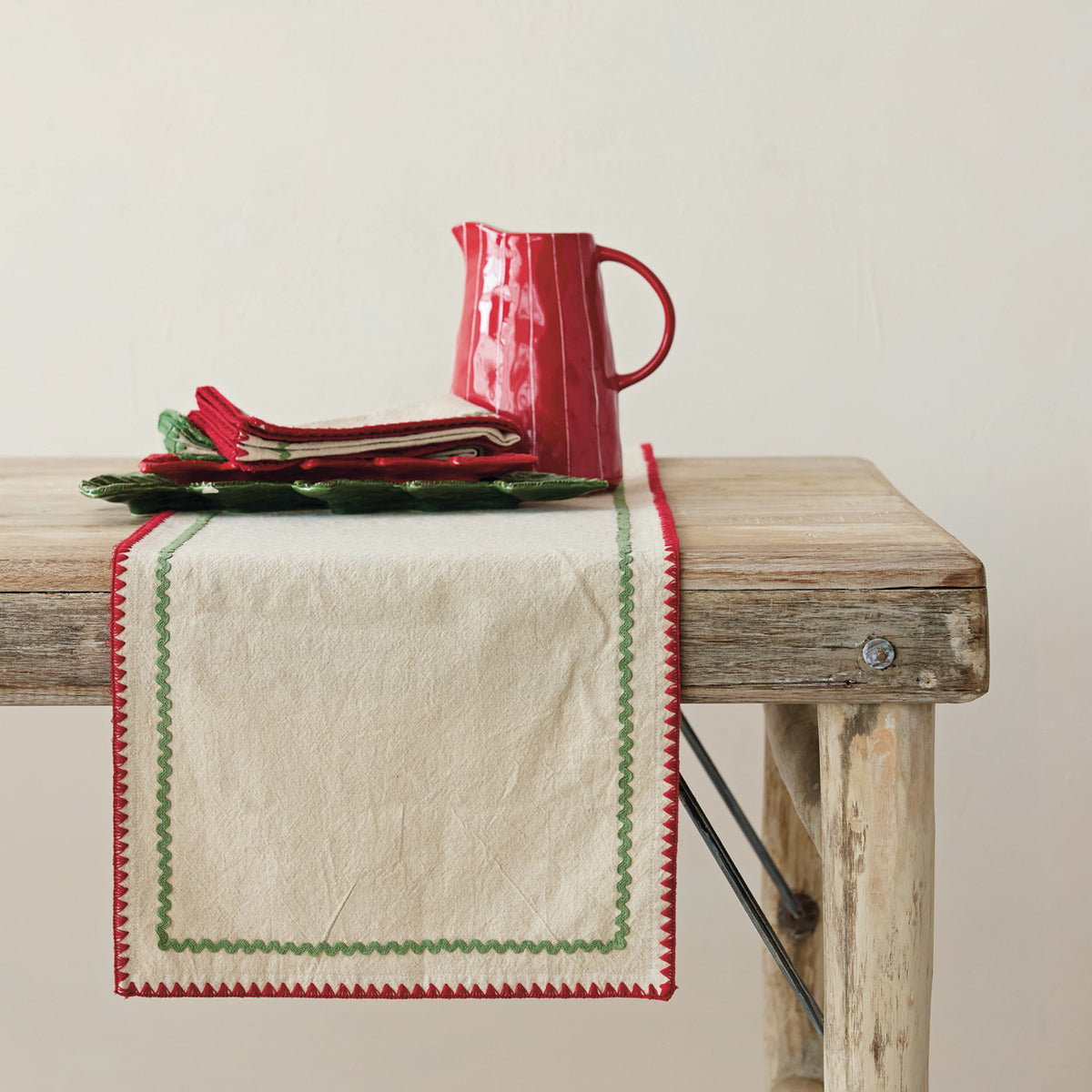 Red & Green Stitched Edge Table Runner