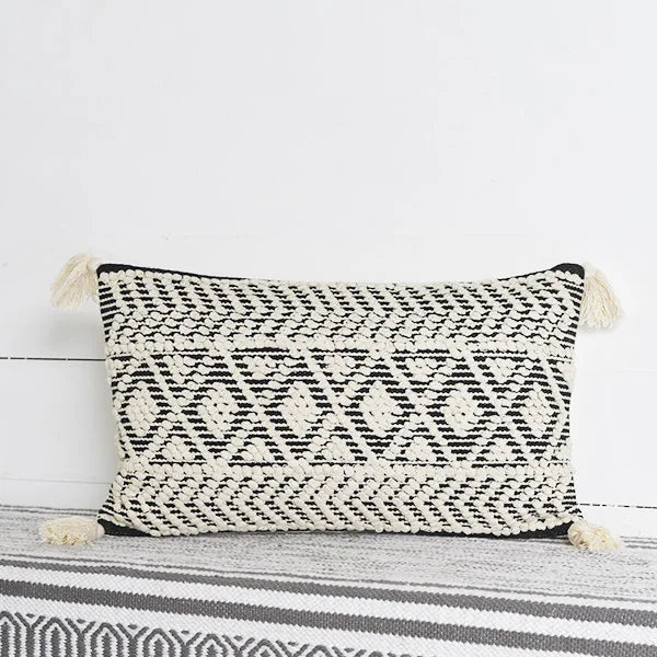 Natural/Black Diamond Tassel Pillow