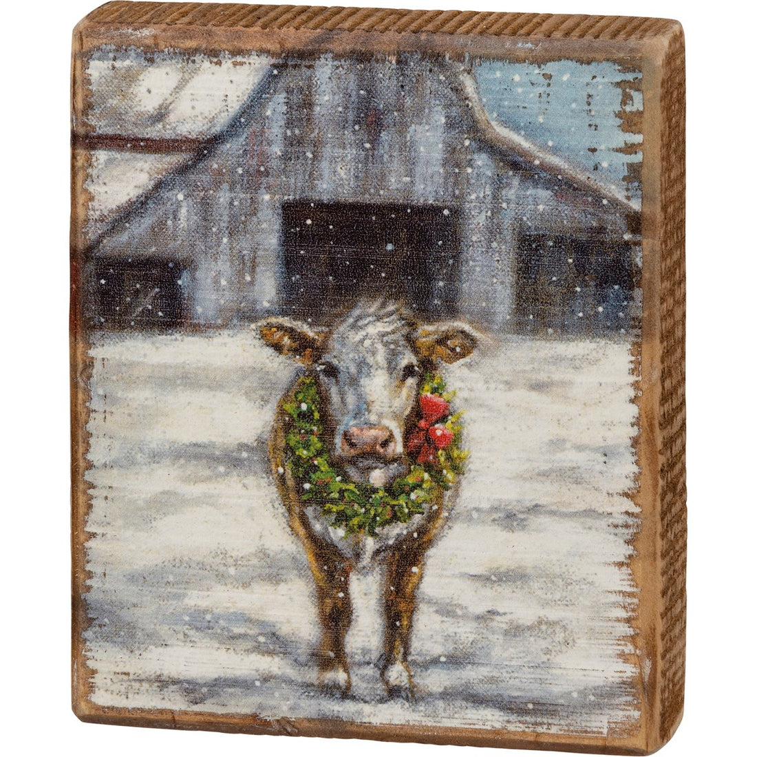 Cow w/ Wreath Block Sign