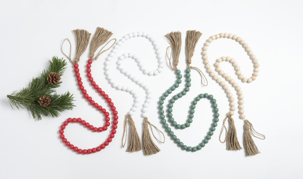 Holiday Wood Beaded Garland w/ Tassel