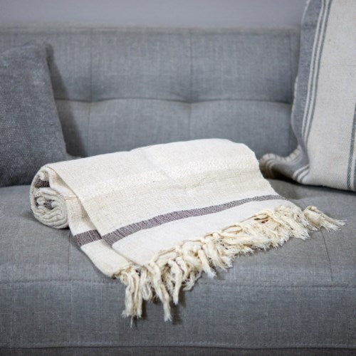 Cotton Throw with green stripe