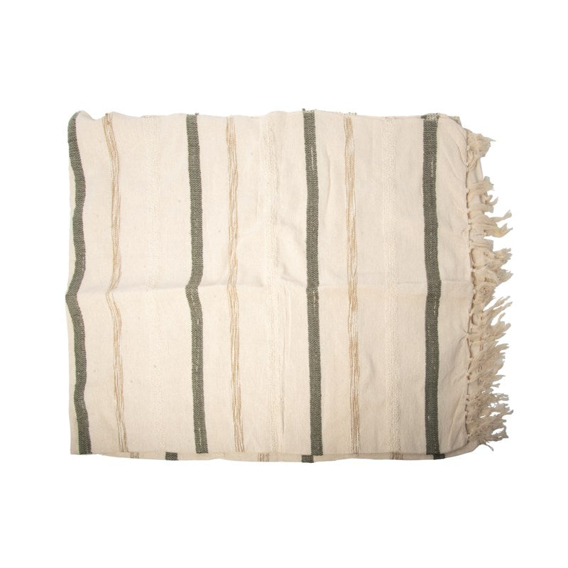 Cotton Throw with green stripe