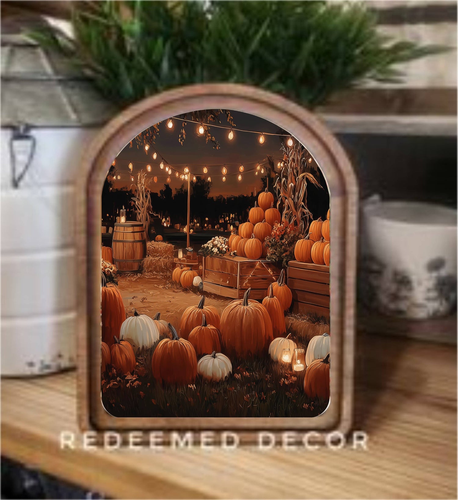 Arch Top Pumpkin Patch Framed Art