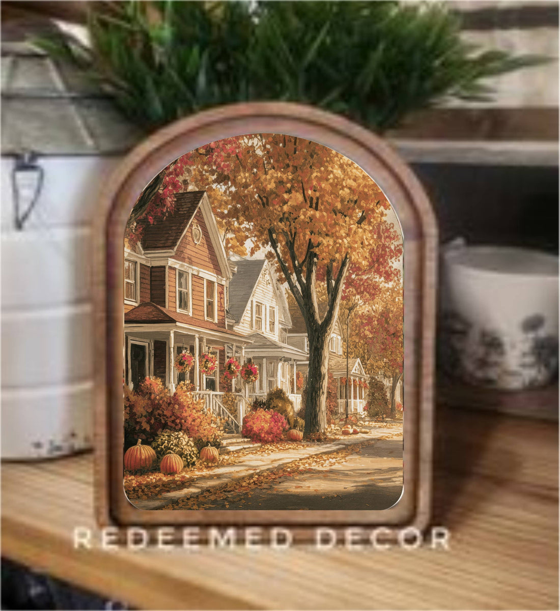 Arch Top Autumn Street Framed Art