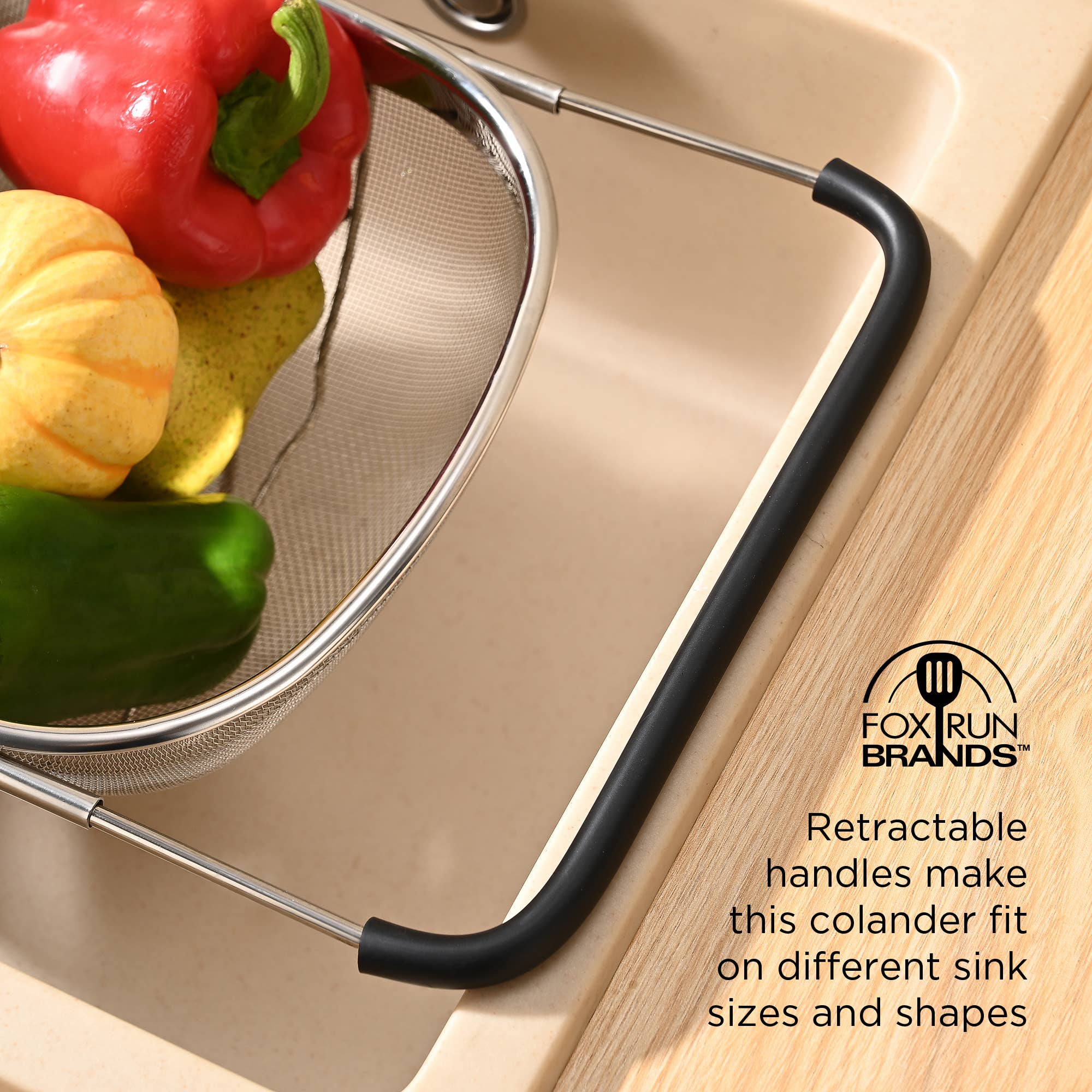 Fox Run Large Stainless Steel Colander, Extendable Handle