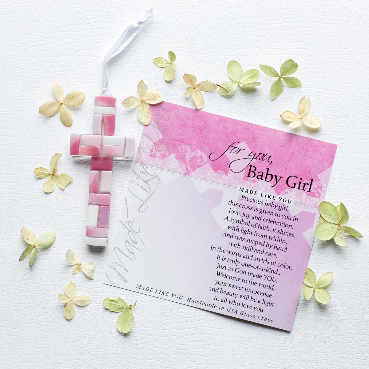 New Baby Girl Gift  USA Handmade Mosaic Glass Cross
