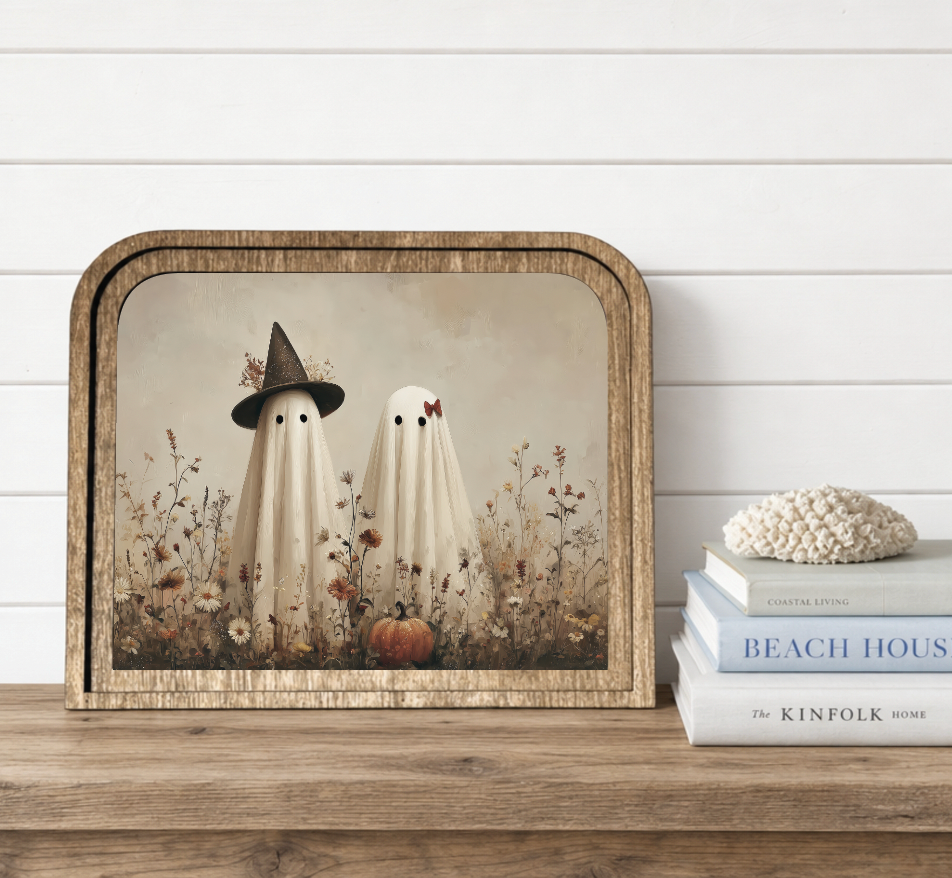 Ghost Couple Witch | Wood &amp; Canvas