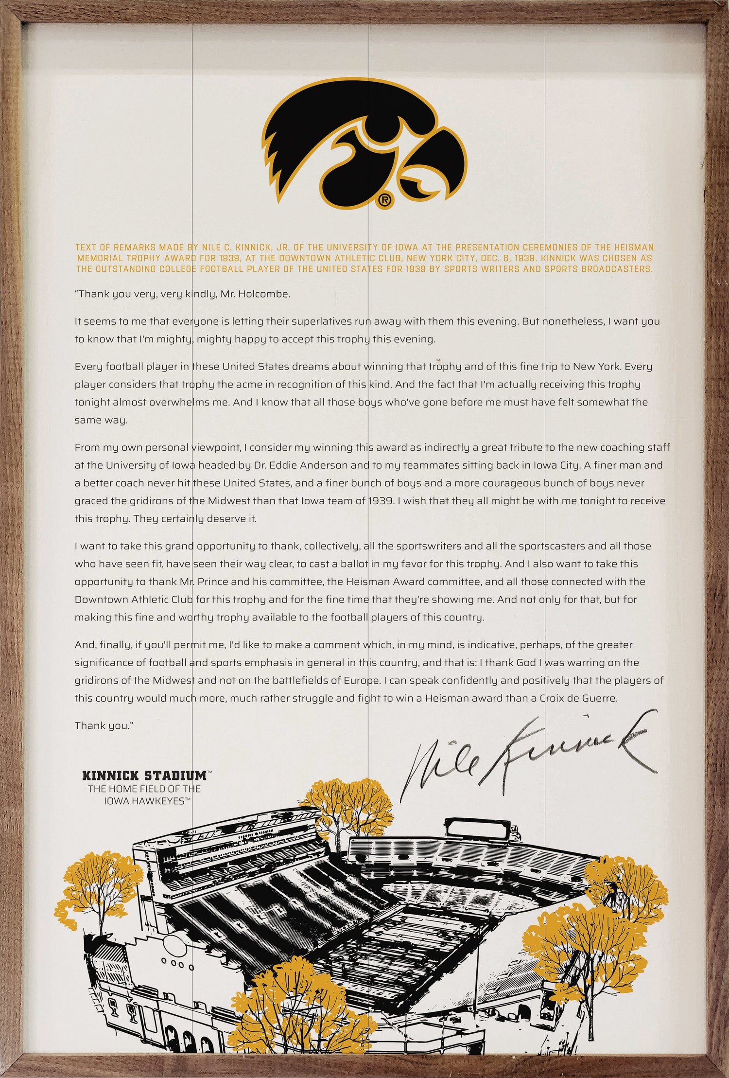 Kinnick Speech 3 University Of Iowa White