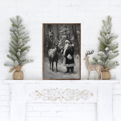 Santa And Reindeer BW
