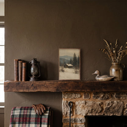 Vintage Winter Cabin In The Mountains