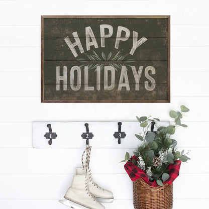 Happy Holidays Greenery Green