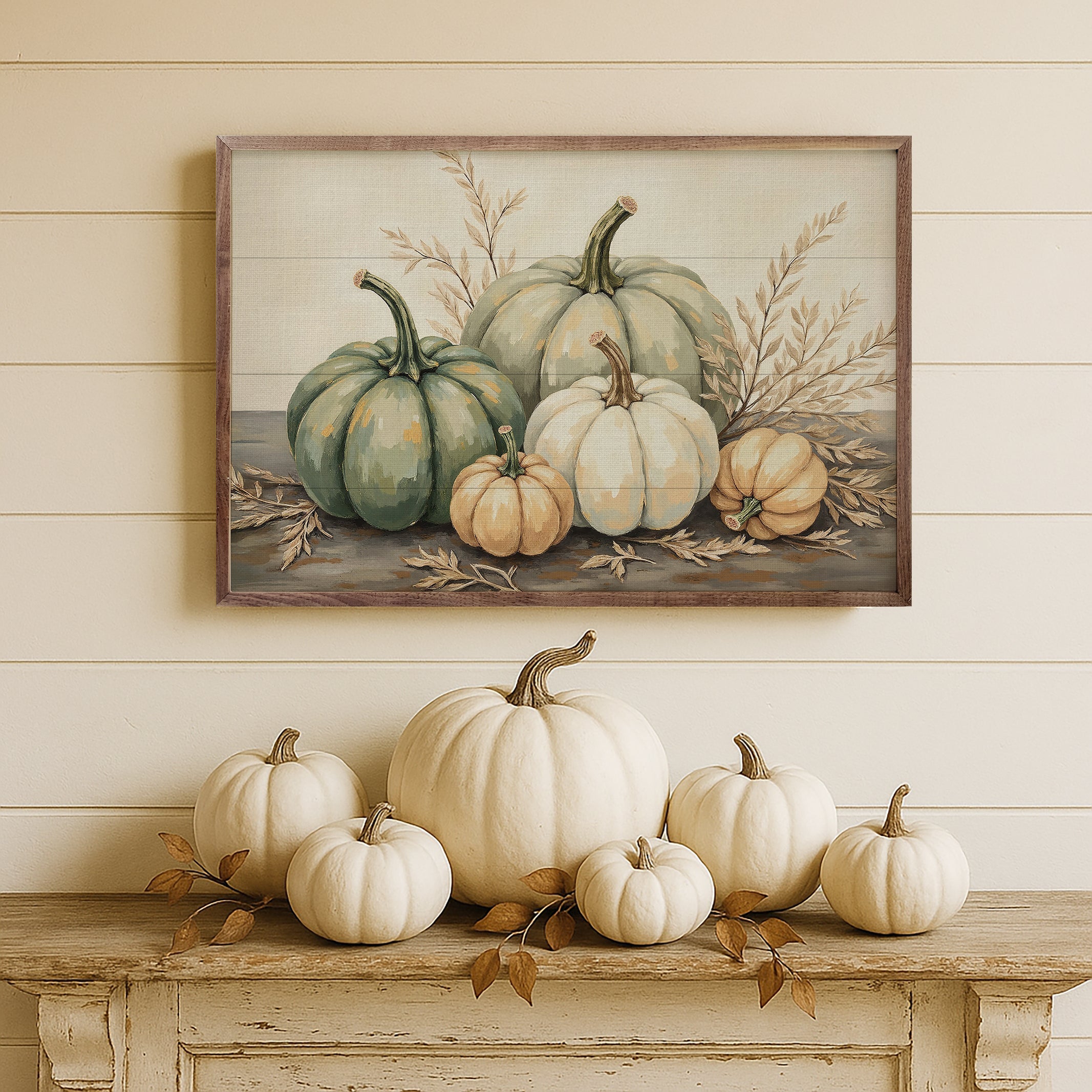 Pumpkins With Dried Leaves