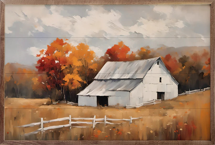 White Barn with Fence