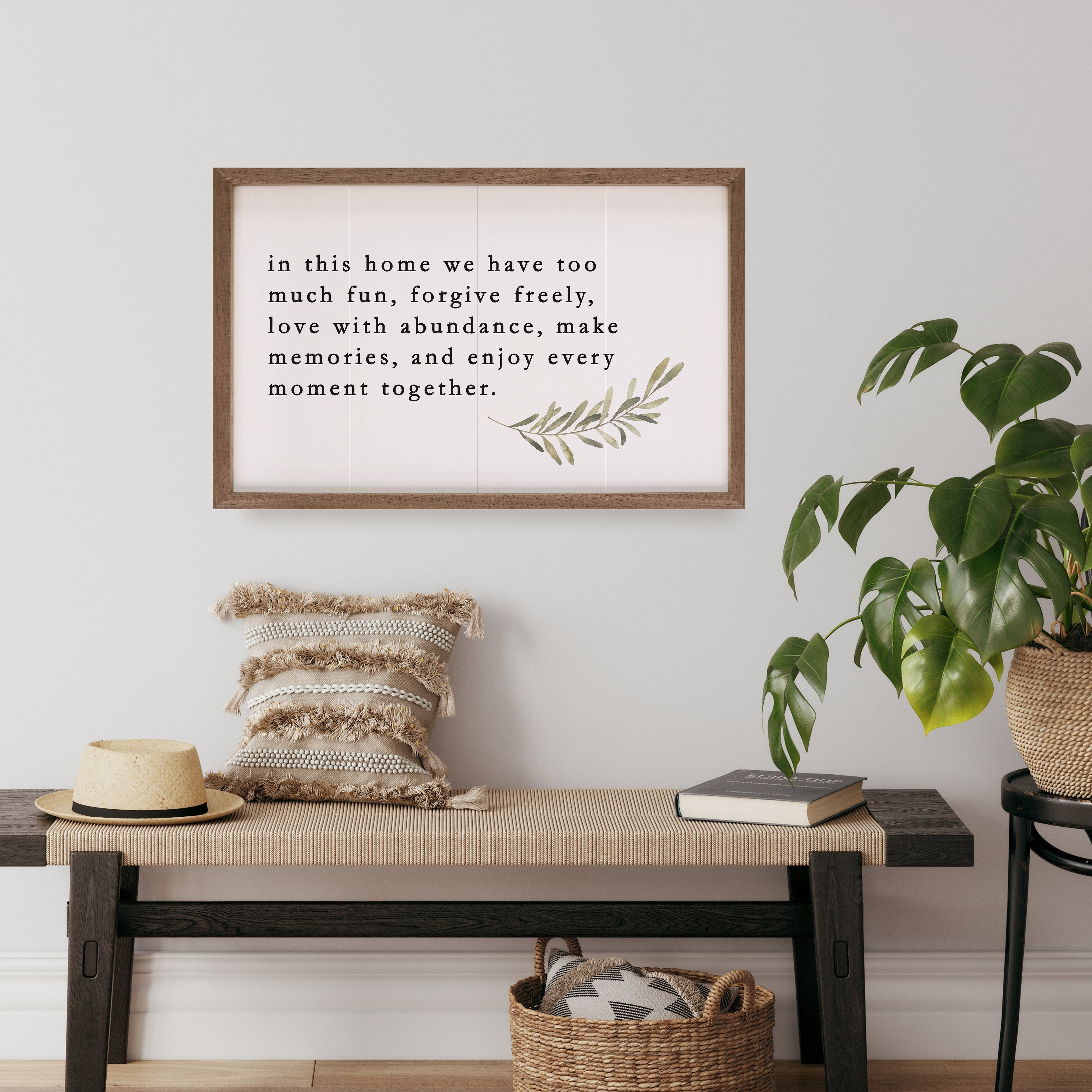 In This Home We Have Too Much Fun Greenery White