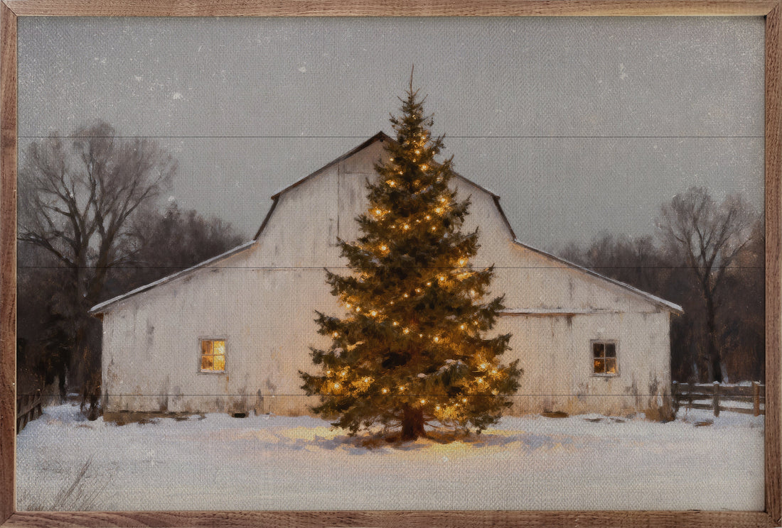 White Barn And Holiday Tree