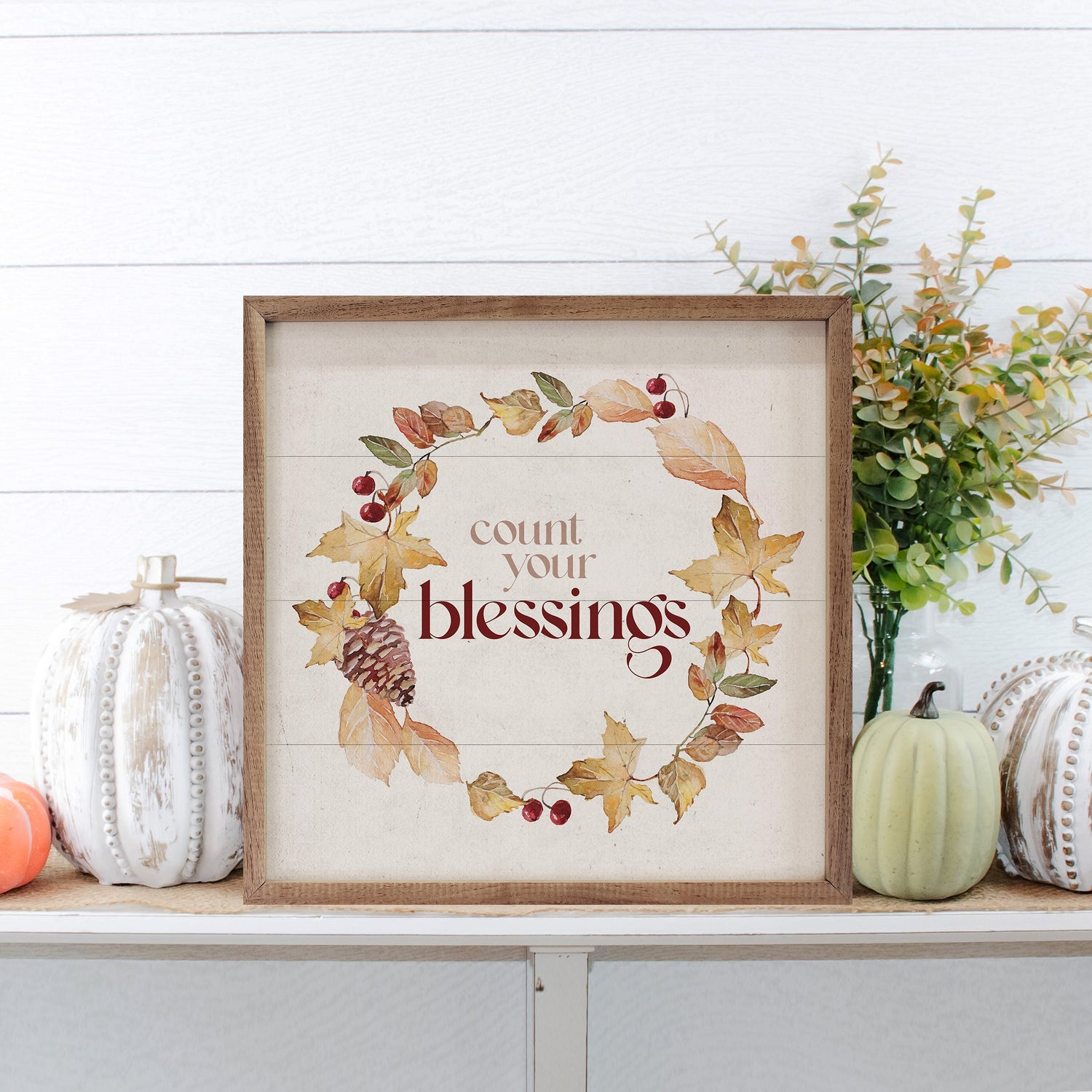 Count Your Blessings Autumn Wreath White