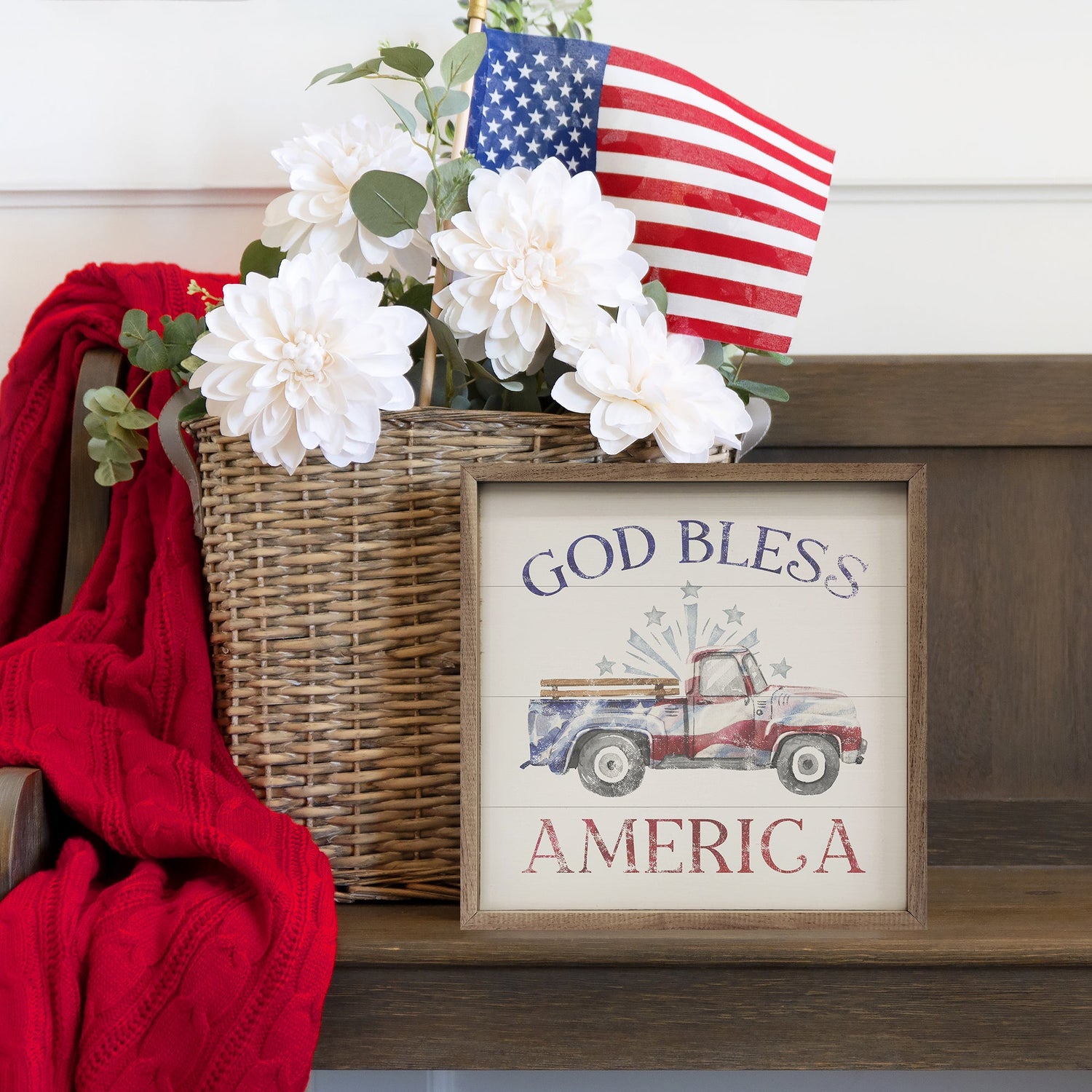 God Bless America Flag Truck White
