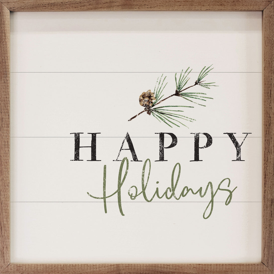 Happy Holidays Pine Branch White