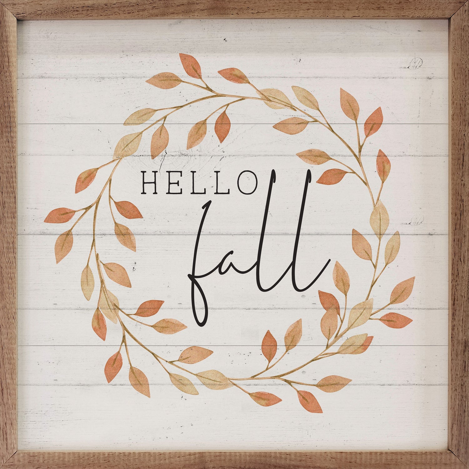 Hello Fall Leaves Wreath Whitewash
