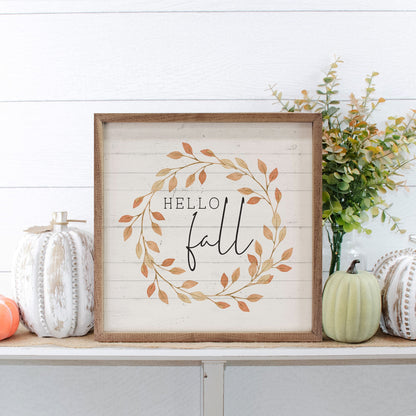 Hello Fall Leaves Wreath Whitewash