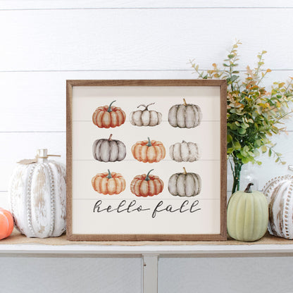 Hello Fall Orange And Gray Pumpkins White