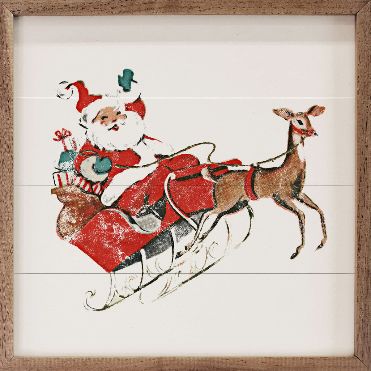 Santa And Reindeer Retro