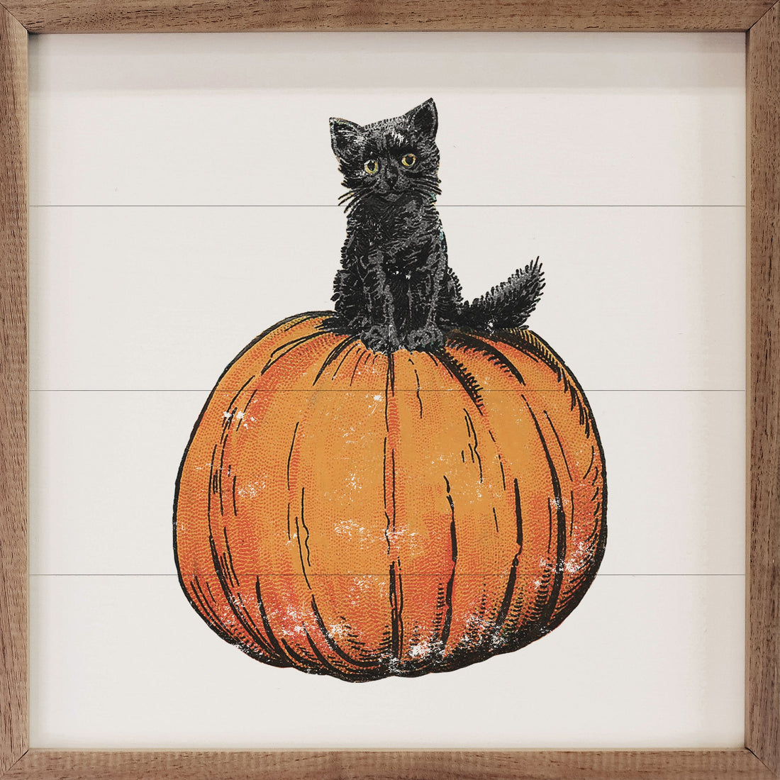 Vintage Halloween Cat On Pumpkin White