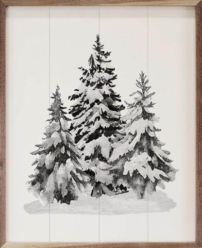 Grayscale Snowy Pines II