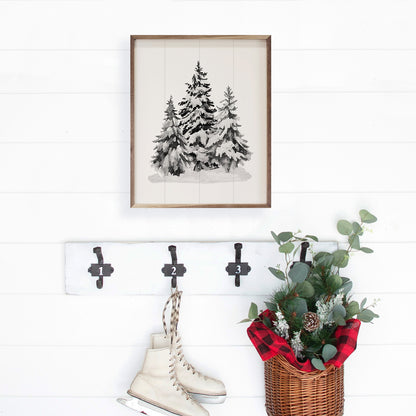 Grayscale Snowy Pines II