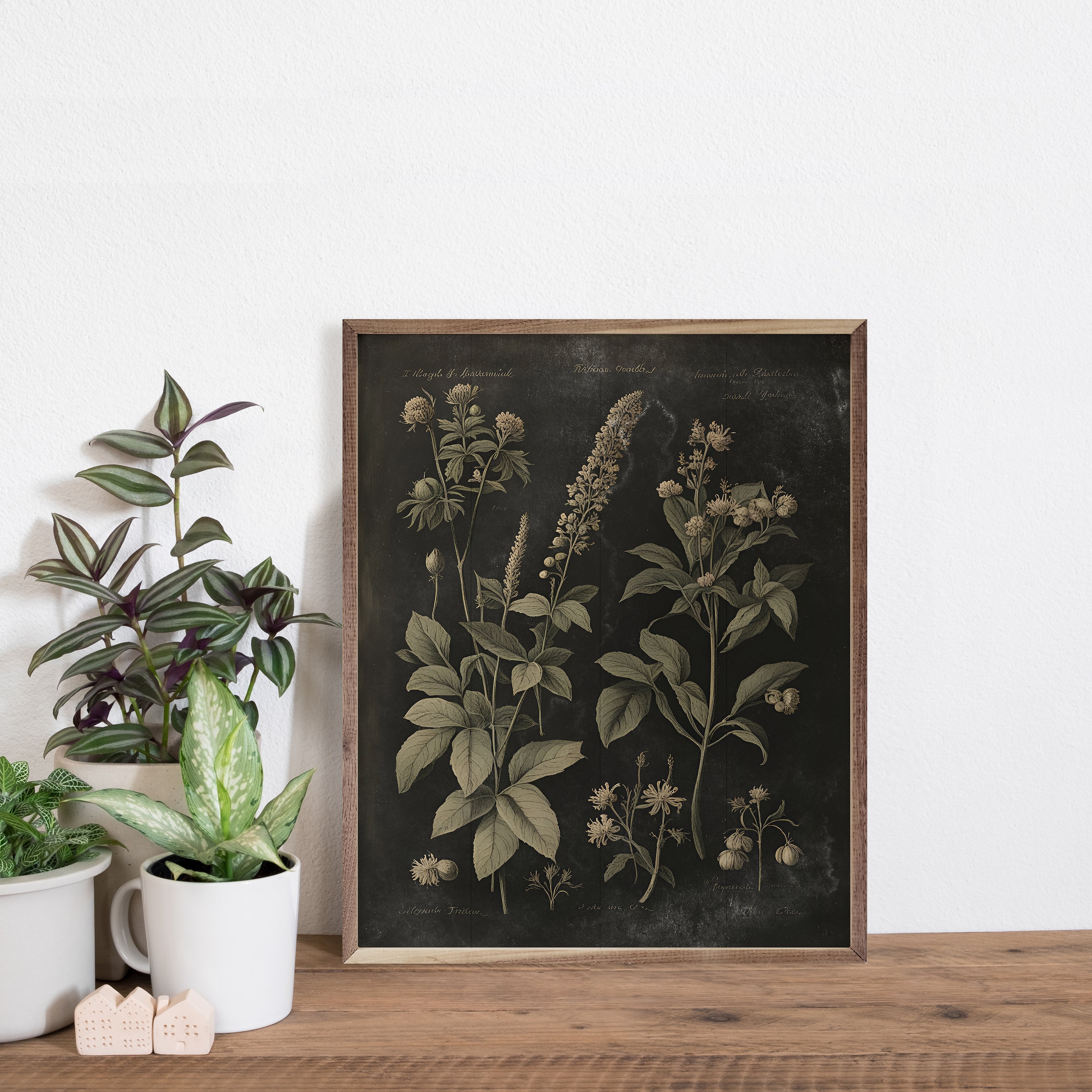 Vintage Neutral Floral Print Black