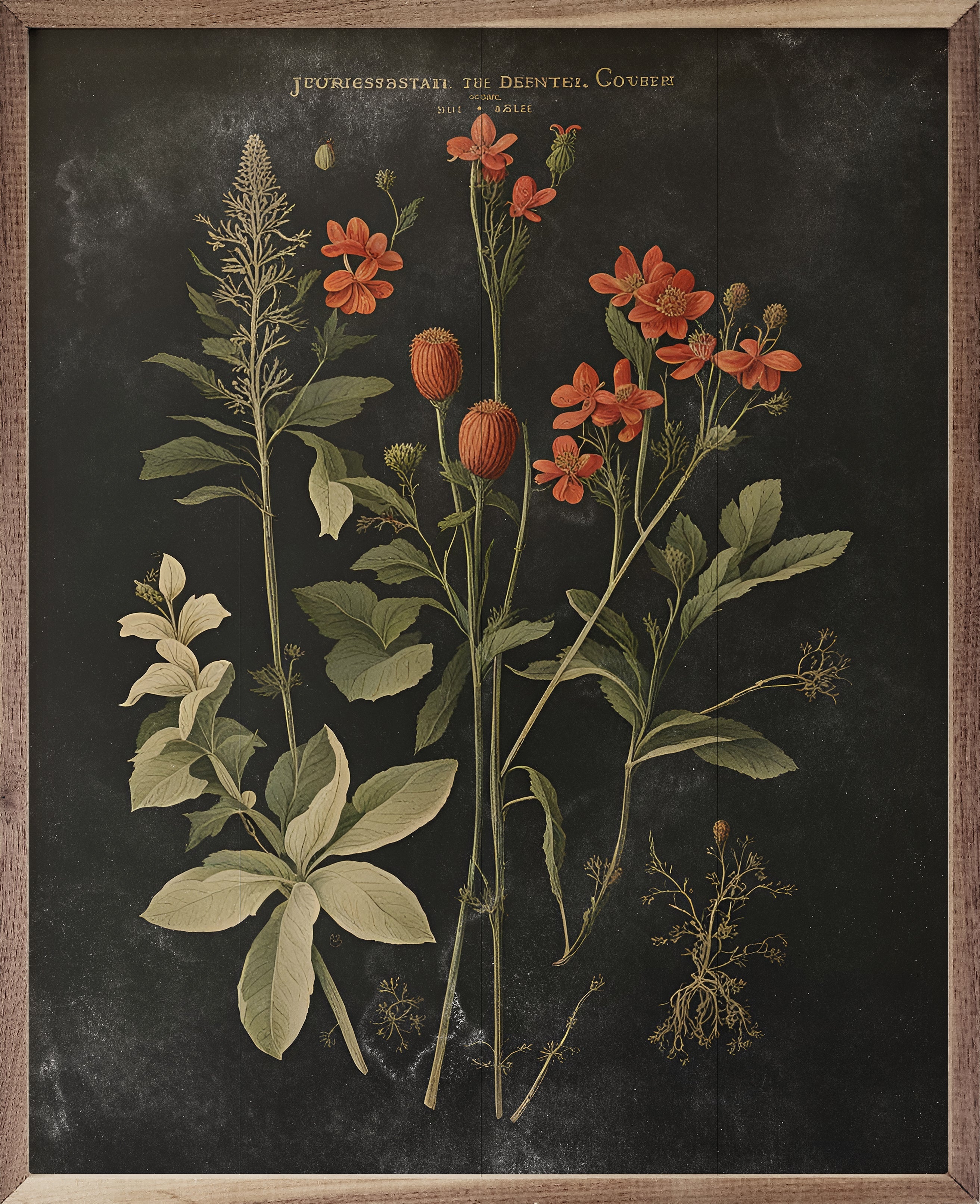 Vintage Orange Floral Print Black