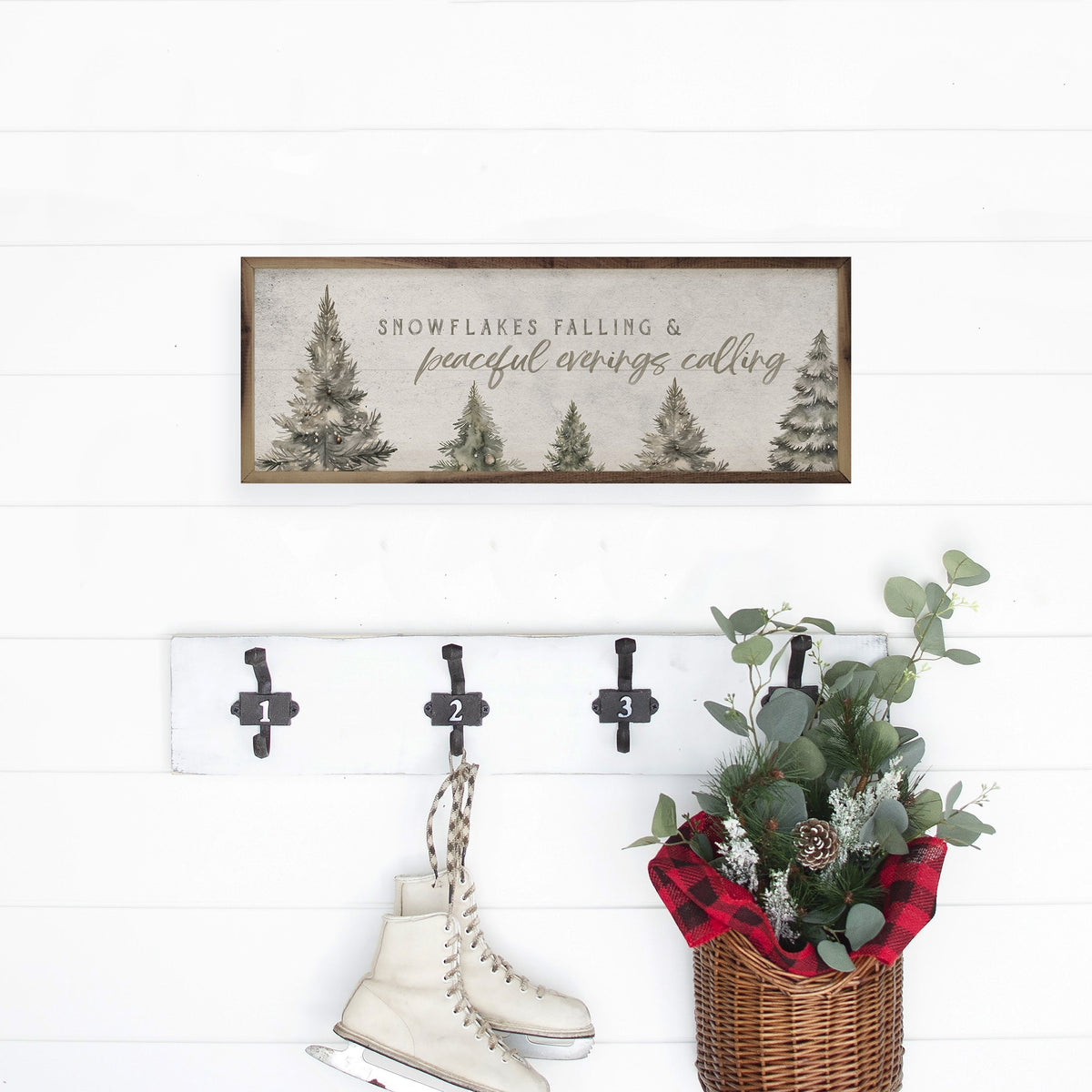 Snowflakes Falling Pines White