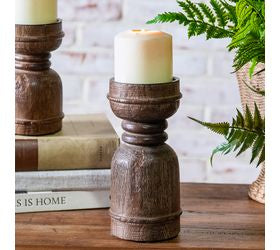 Dark Wood Pillar Candle Holder