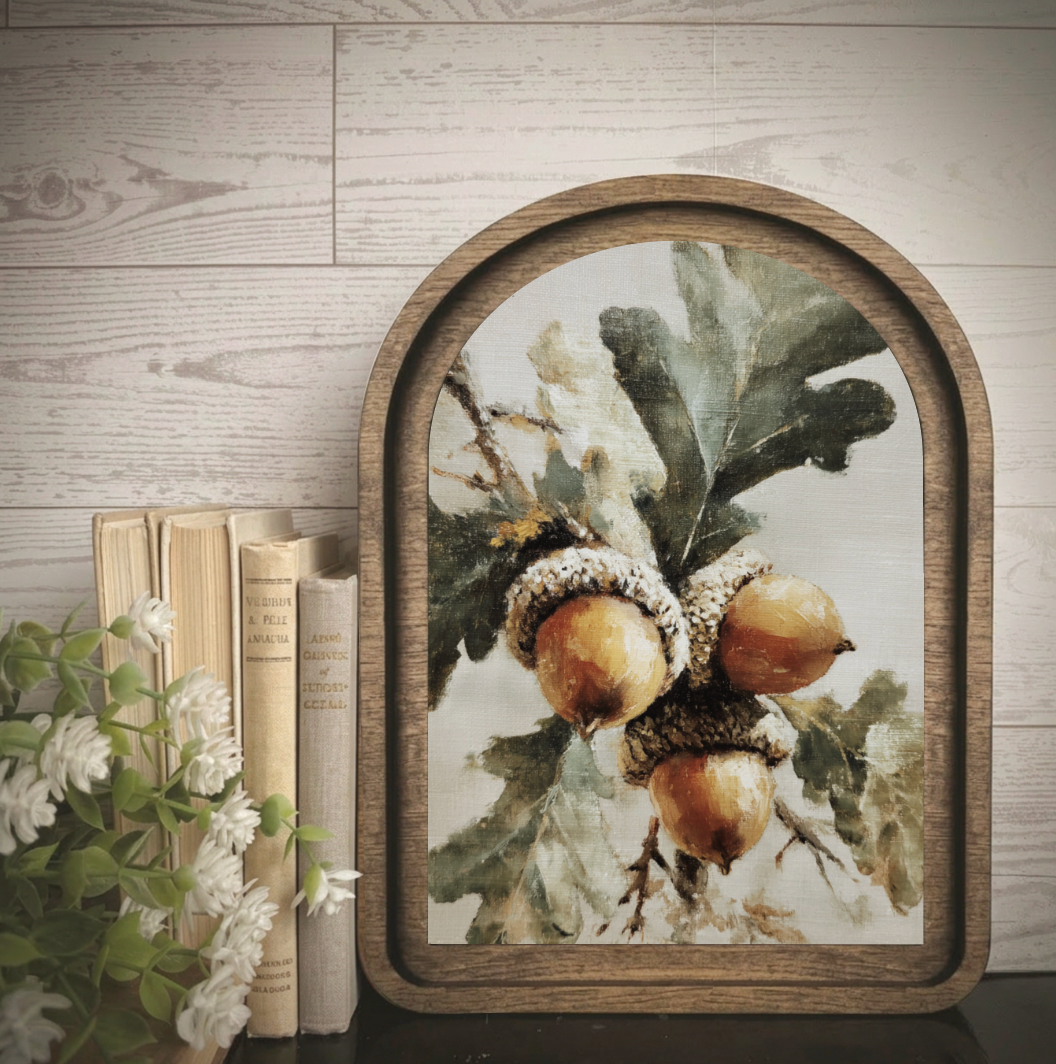 Arch Frame Art Fall Autumn Acorn Leaf | Wood &amp; Canvas