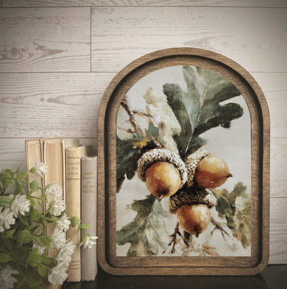 Arch Frame Art Fall Autumn Acorn Leaf | Wood &amp; Canvas