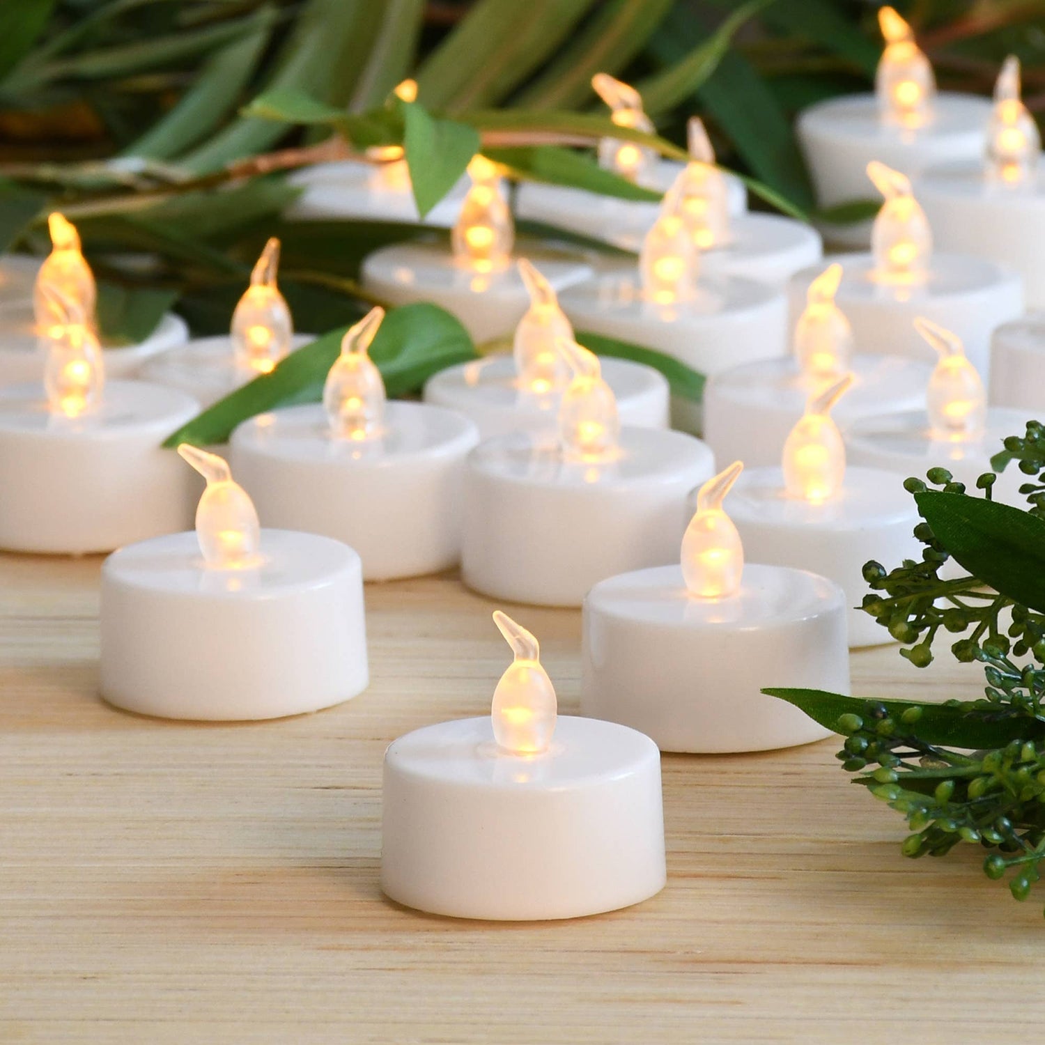 Battery Operated LED Tea Lights, Amber - Set of 24