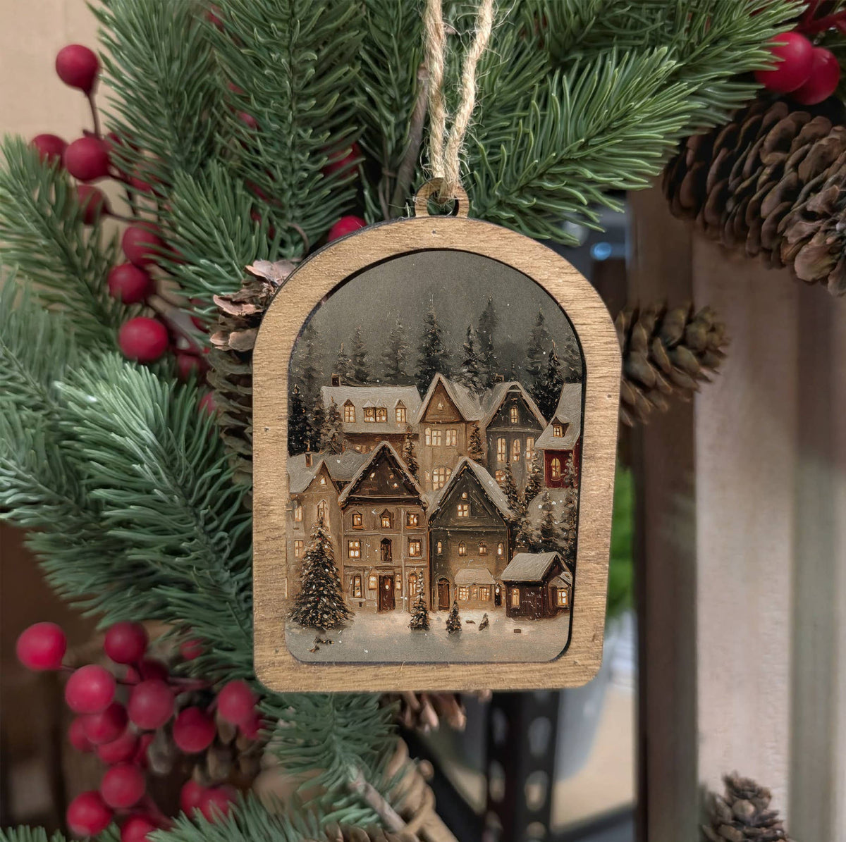 Canvas Arch Ornament Snowy Christmas Village