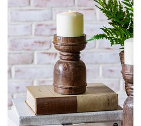 Dark Wood Pillar Candle Holder
