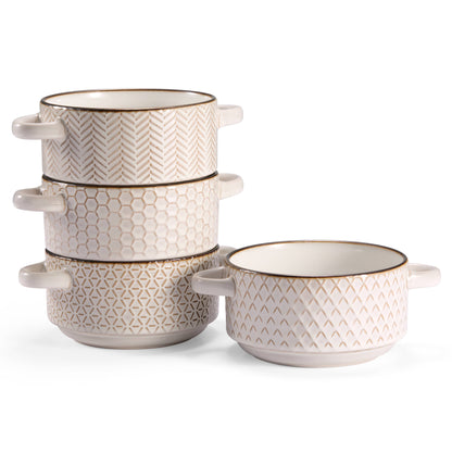 Ceramic Soup Bowls with Handles - Set of 4