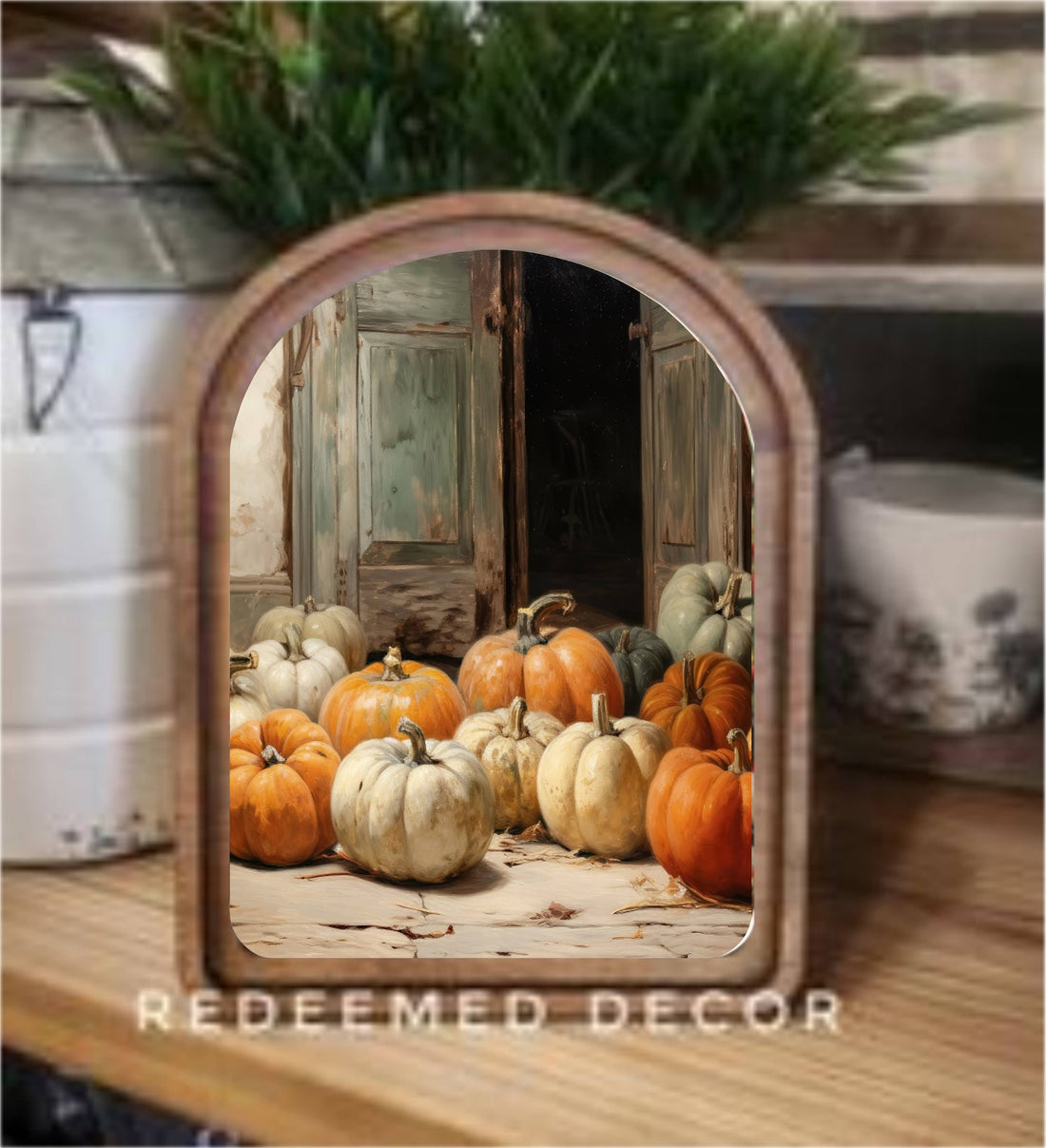 Arch Top Pumpkin Door Framed Art