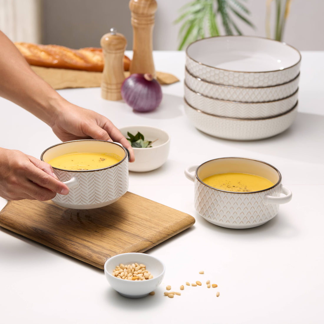 Ceramic Soup Bowls with Handles - Set of 4