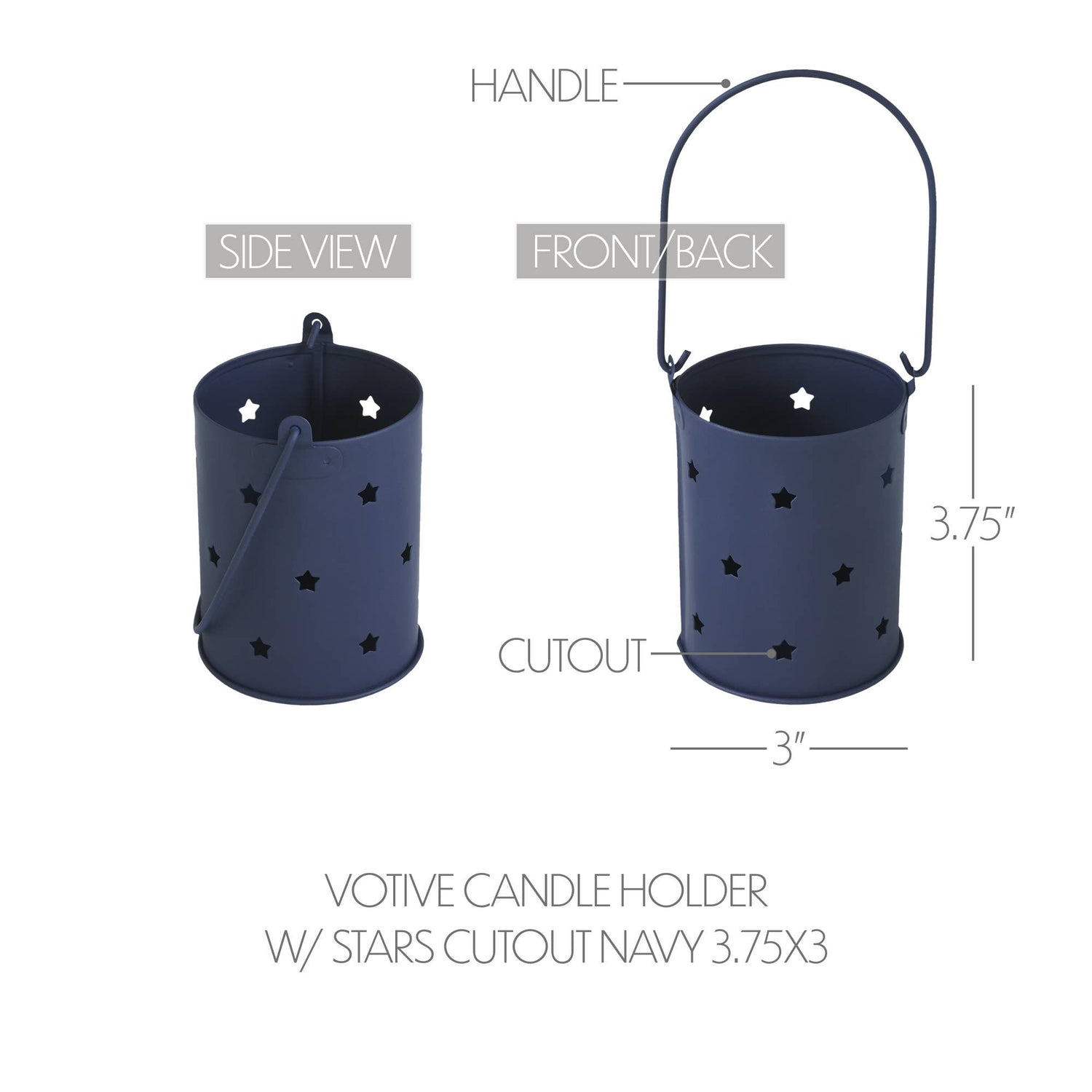Starry Night Navy Metal Candle Holder 3.75x3x3