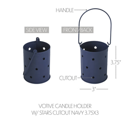 Starry Night Navy Metal Candle Holder 3.75x3x3