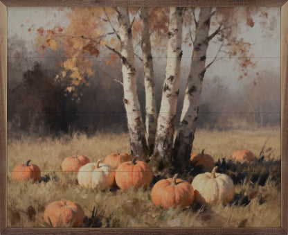 Four Birch Trees With Pumpkins
