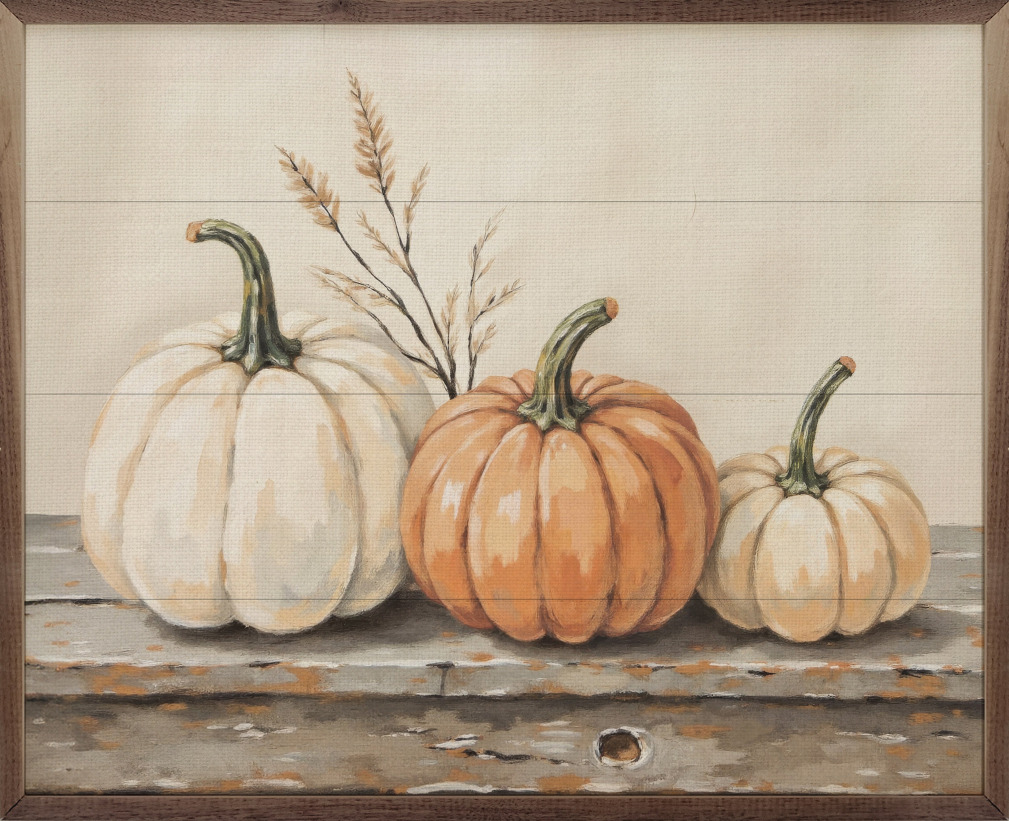 Pumpkins On A Rustic Shelf