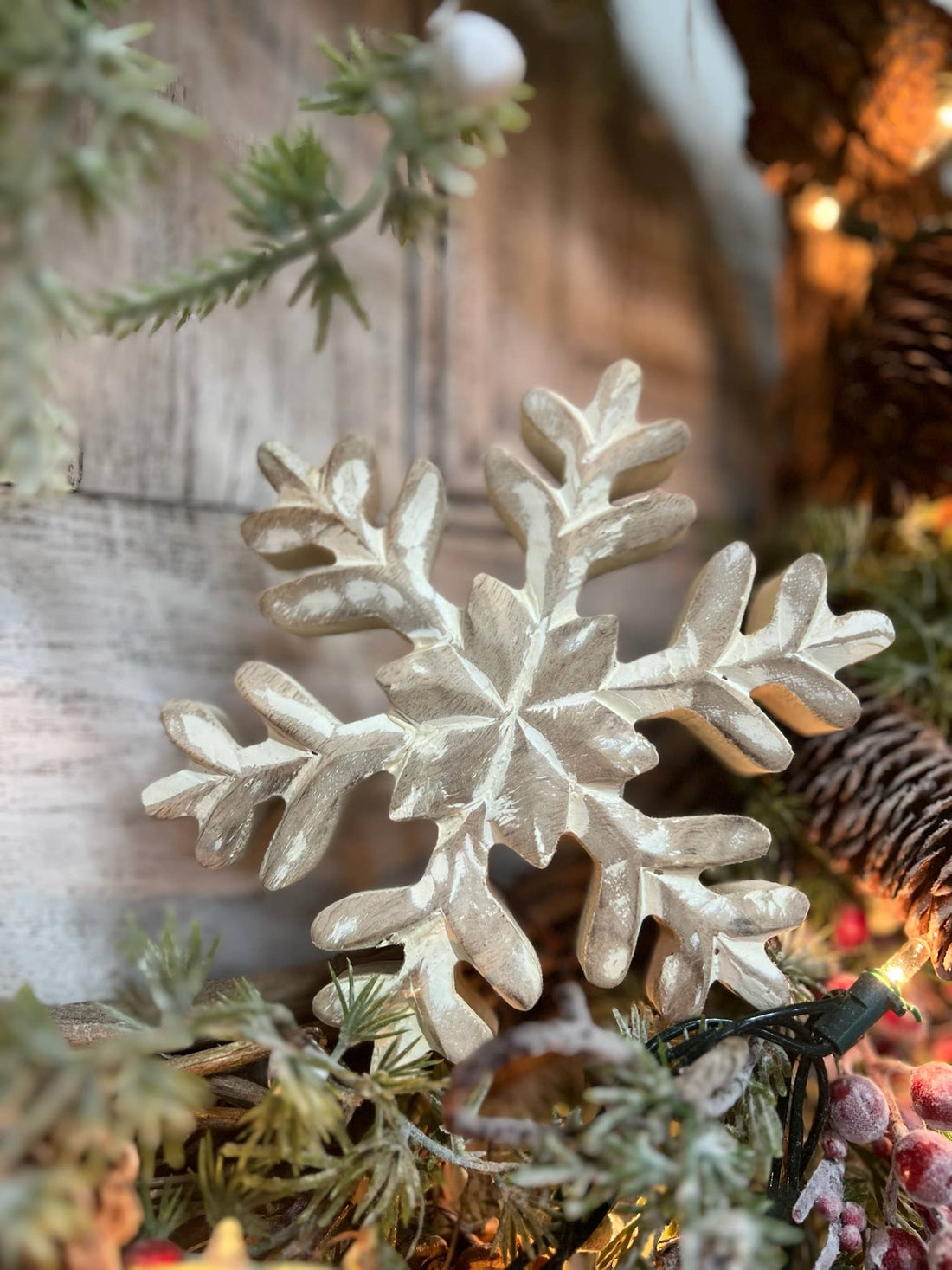 Whitewashed Wooden Snowflake- 7&quot;